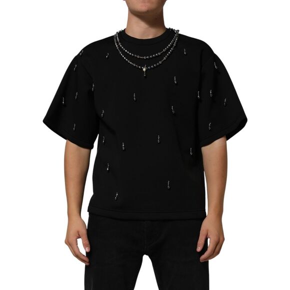 Dolce & Gabbana Black Polyester Necklace Embellished Men's T-shirt